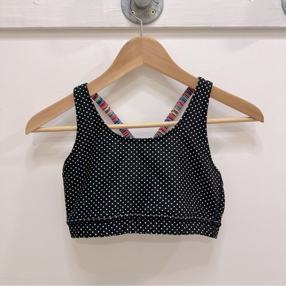 Black polka dot rainbow straps sports bra swim top